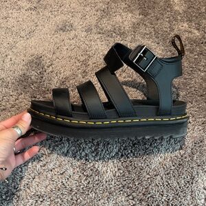 Dr. Martens Black Sandals with Yellow Accents